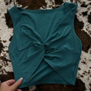 SHEIN Teal Twist-Front Crop Top